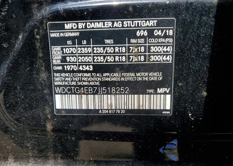 2018 Mercedes-Benz Gla 250 из США, поврежденный, VIN WDCTG4EB7JJ518252